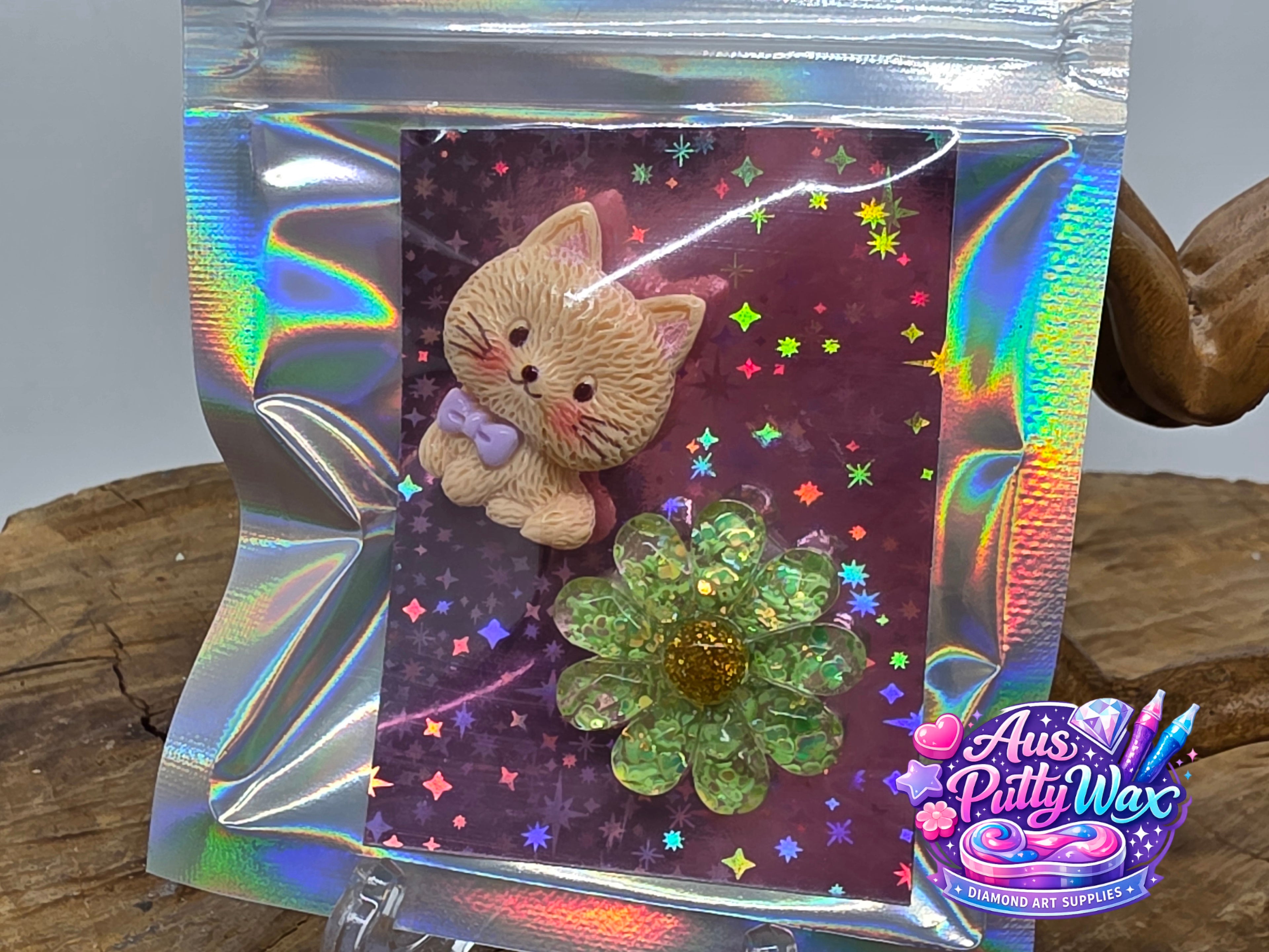 Green Glitter Flower & Cat Cover Minders Pack